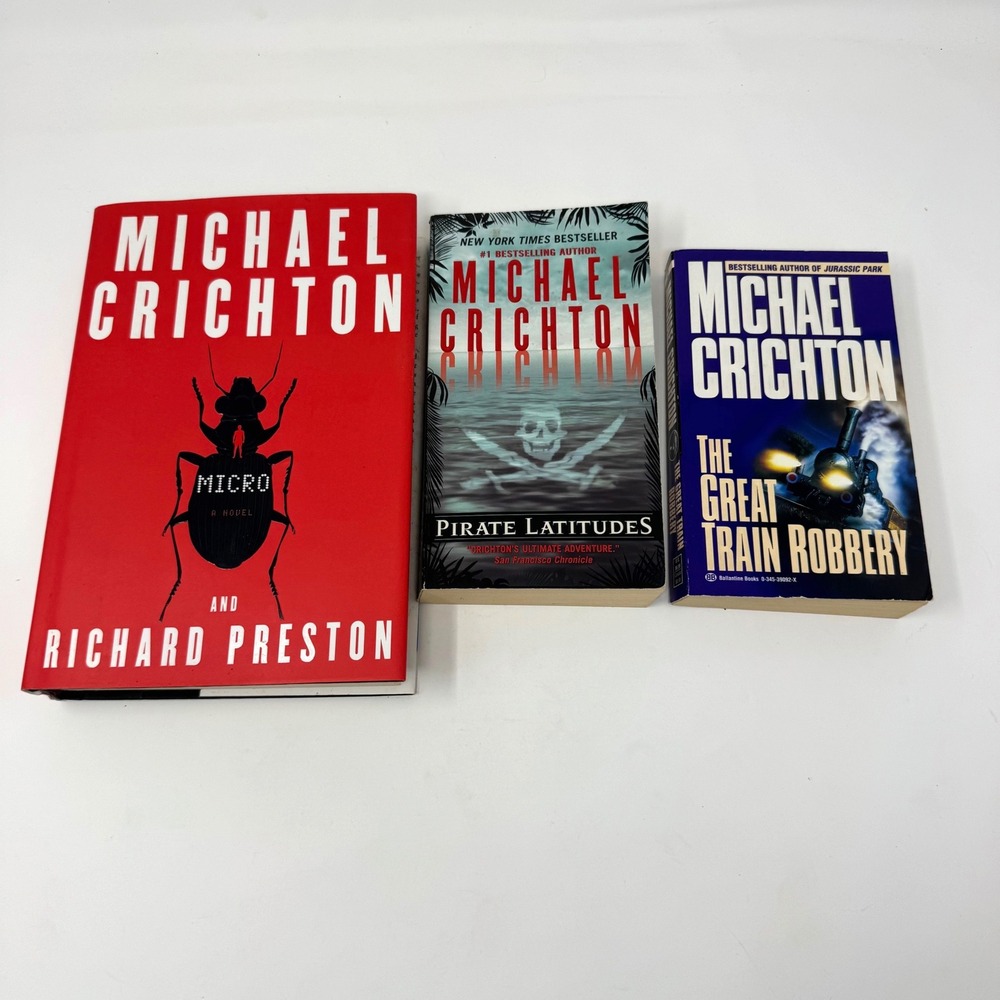 Michael Crichton Book Lot Micro Hardcover Pirate Latitudes Great Train Robbery